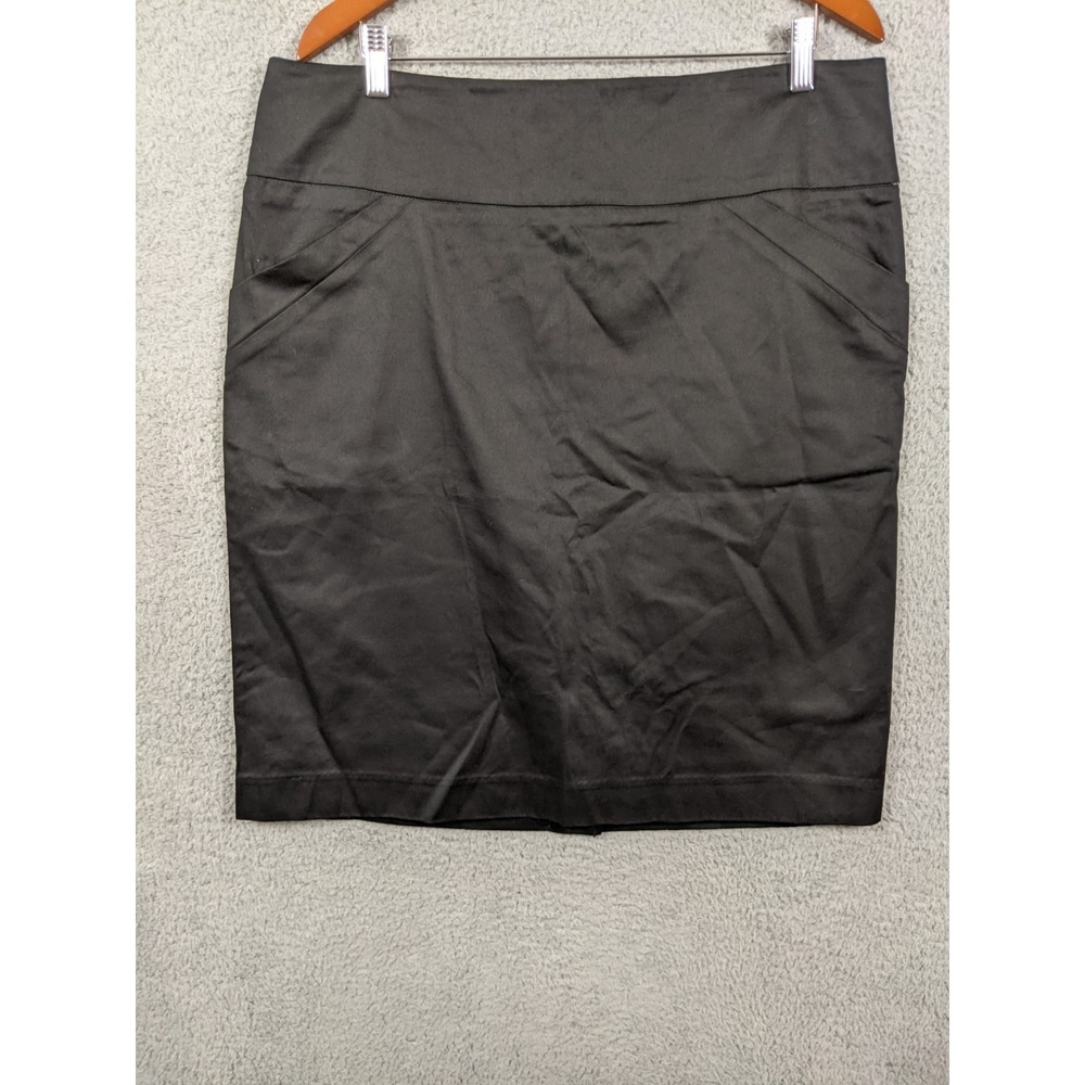 Linea Donna Pencil Skirt Womens 16 Black Cotton Stretch Back Zip Workwear Career